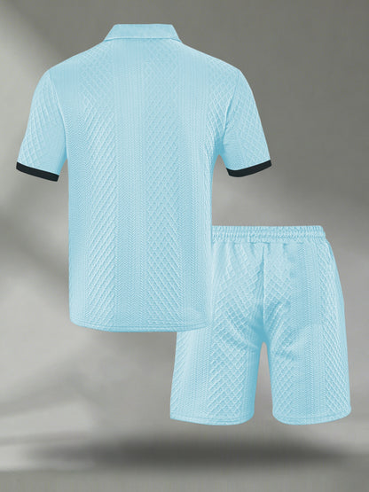 Men's Summer Casual Polo Shirt & Shorts Set with Geometric Print