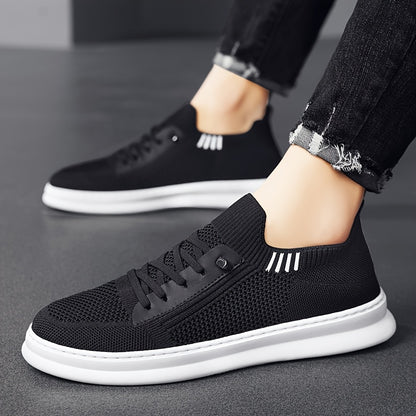 Men's Breathable Mesh Sneakers - Casual Retro Slip-On Flats with Soft PVC Sole, Lace-Up Closure for Spring/Summer Outdoor and Casual Attire