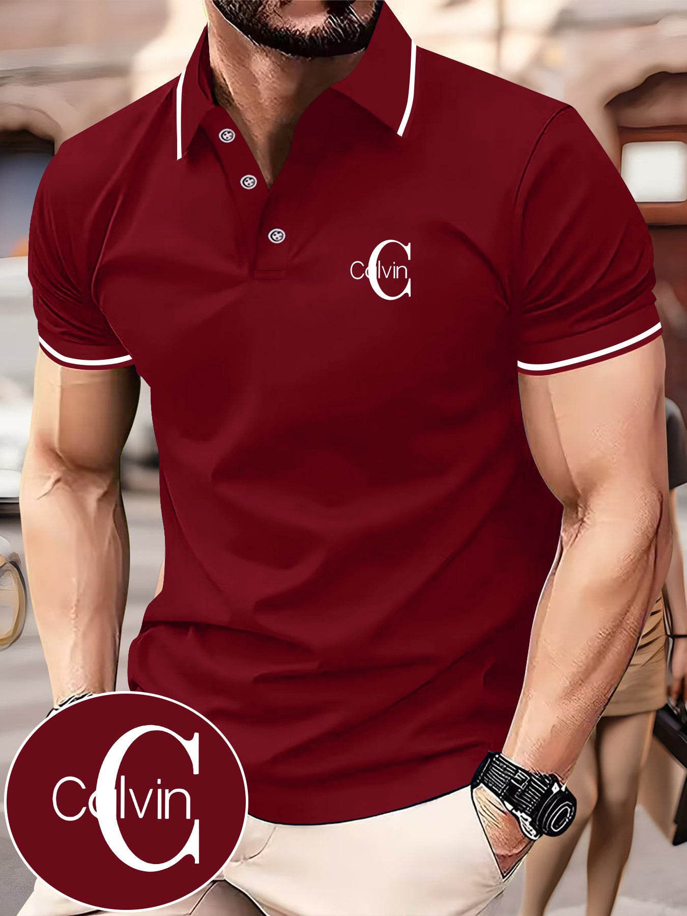 Men's Fashion Collared Shirt Calvin Print, Summer Suitable for Sports and Casual Outings - ayq