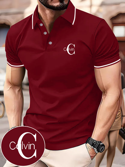 Men's Fashion Collared Shirt Calvin Print, Summer Suitable for Sports and Casual Outings - ayq