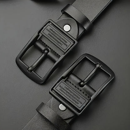 A Men'S Belt Featuring a Black Alloy Buckle - Adjustable with a Vintage Double-Sided Design, Suitable for Both Business And Casual Wear, And Made to Last As a Classic Style - ayq