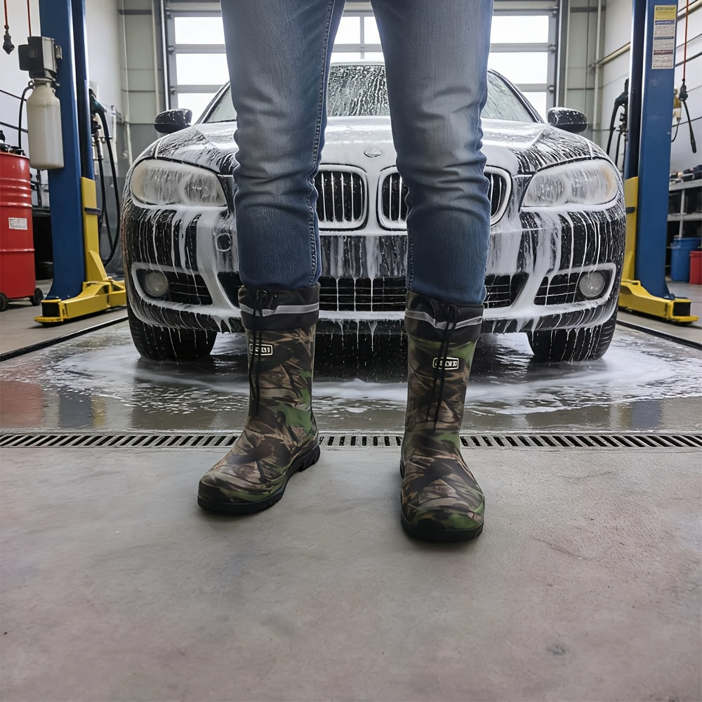 Men's Waterproof Camouflage PVC Rain Boots for Outdoor Work