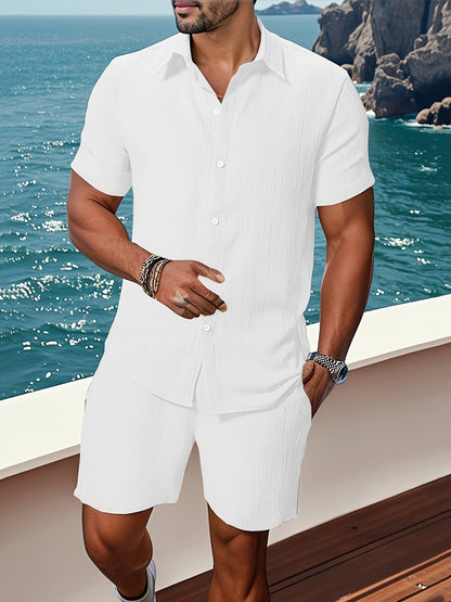 Men's Casual Short-Sleeve Shirt and Shorts Summer Set