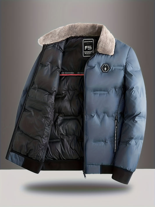 Men'S Heavy-Duty Winter Coat - Full-Zip Cold Weather Jacket with Zippered Pockets, Non-Stretch Fabric, Elegant Lapel Collar - Formal & Everyday Outerwear for Men, Winter Jacket, Seasonal Fashion, Classic Design, Durable Const