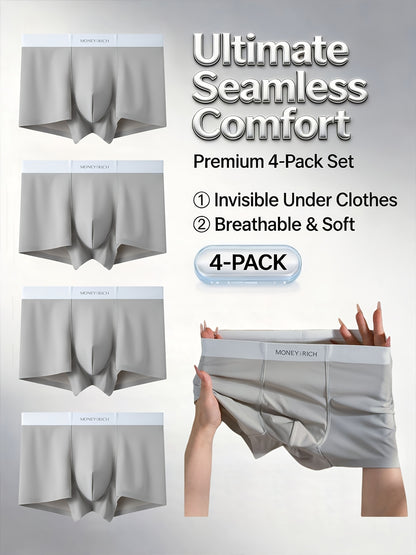 Men's Stretchy Solid Color Breathable Seamless Boxer Briefs, 4-Pack