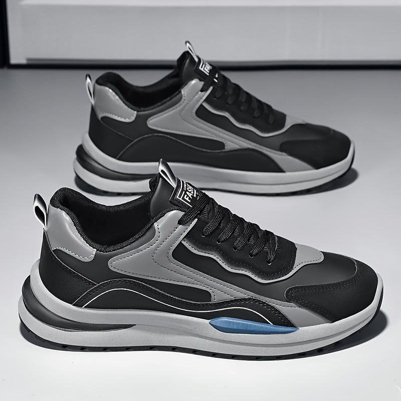 Men's Color Block Skate Sneakers - Breathable PU Low-Top Shoes