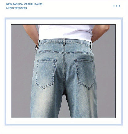 Men'S Stretchy Long Pants, Stylish And Versatile, Slim Fit, Breathable, Trendy Denim Trousers for Spring And Summer.