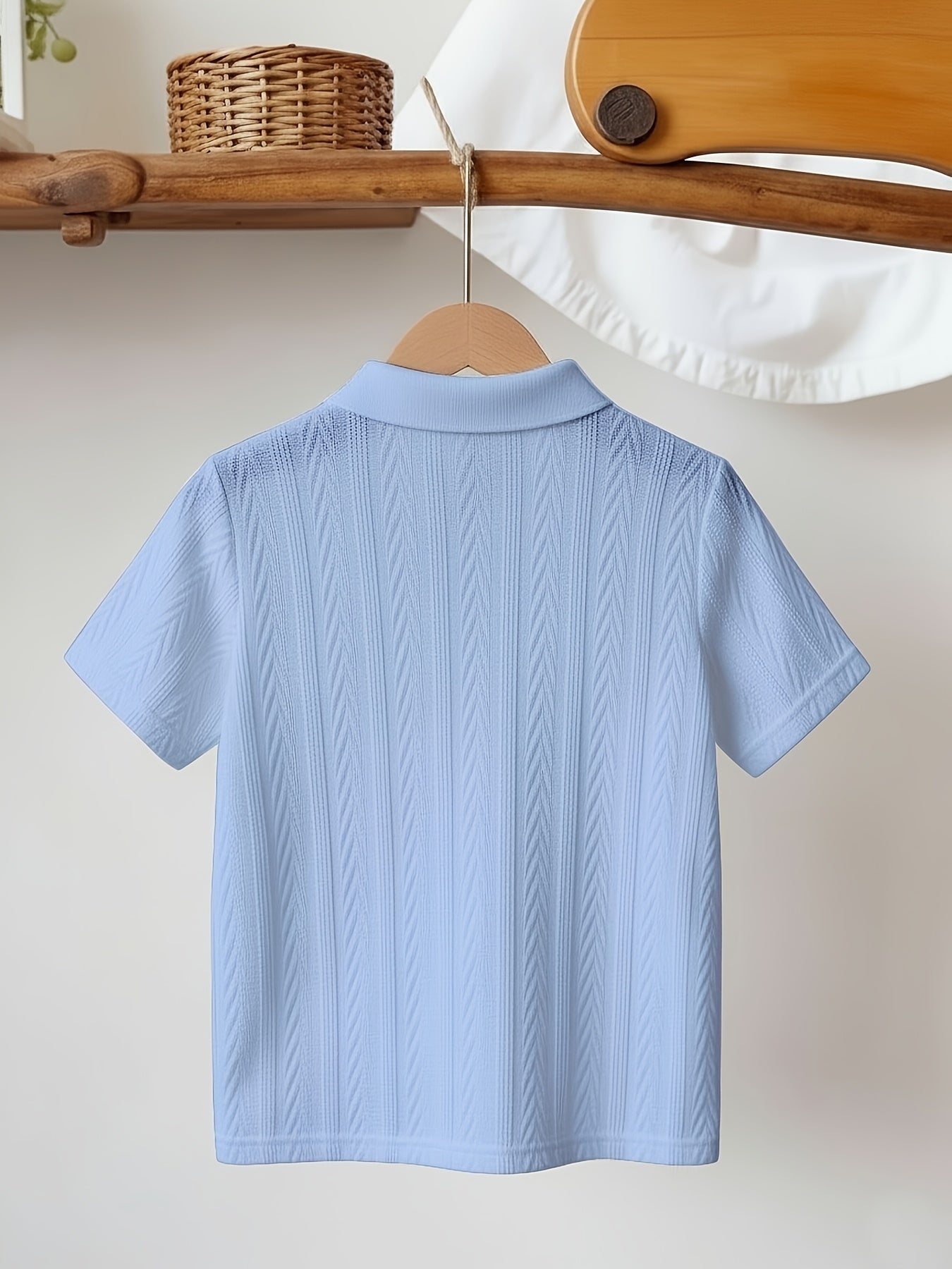 Boys' Summer V-Neck Casual Knit Polo Shirt, Solid Color
