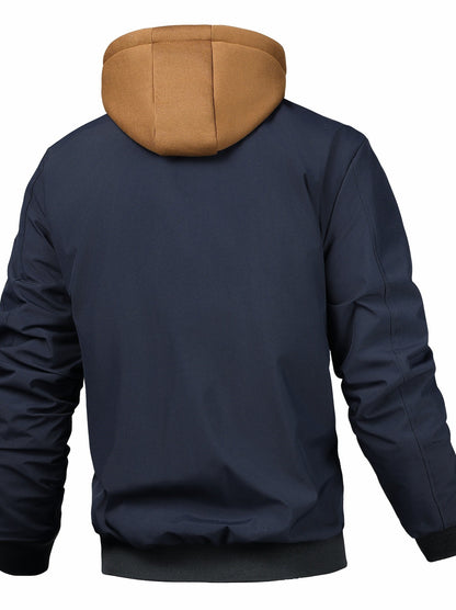 Men's Casual Solid Color Zipper Jacket with Hood for Spring-Fall