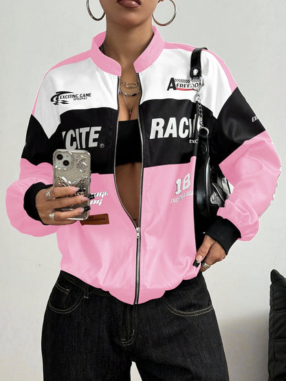 Women'S Elegant Streetwear Jacket - & Color Block Coat with Stand Collar, Loose Fit Long Sleeve Outerwear for Everyday & Formal Outfits - Spring/Fall, Spring Outerwear, Spring Fashion, Stylish Coat, Trendy Coat, Fashion Lover