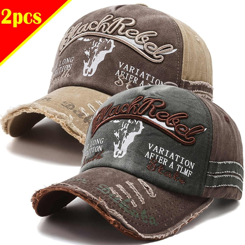 2pcs Vintage Embroidered Baseball Caps for Men and Women