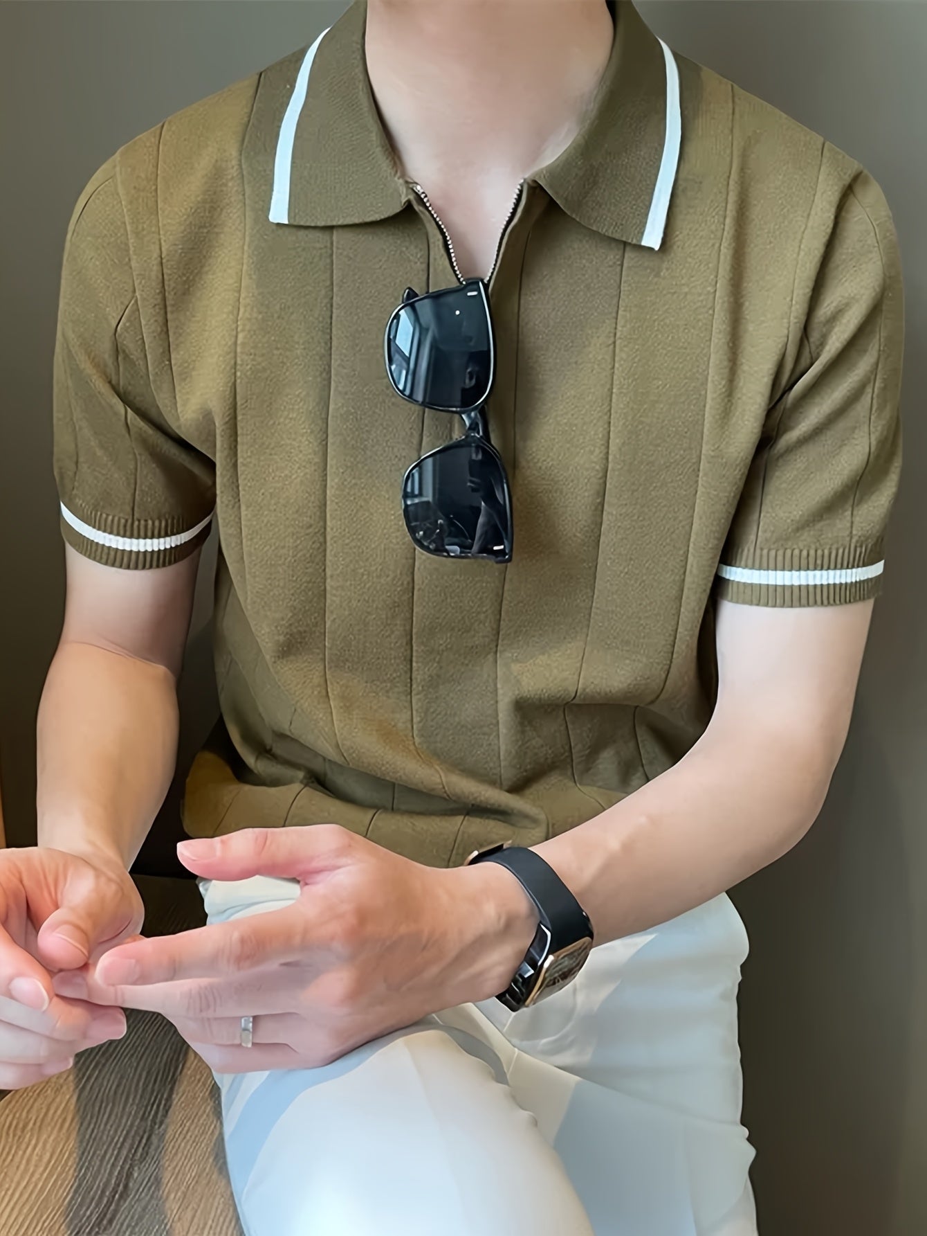 Men's Short Sleeve Knit Polo Shirt Casual Summer Top