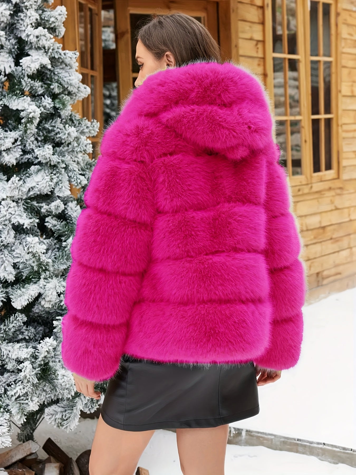 Women's Elegant White faux fur coat - Luxury Winter Outerwear with Single-Button Closure, Machine Washable Cold-Weather Jacket for Evening Events, Parties & Everyday - Chic Winter Coat for Women (Solid Color, O-Line Silhouett