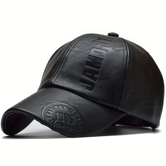 1pc Men's British PU Leather Baseball Cap Adjustable Breathable Casual Hat Spring/Summer/Autumn/Winter Hat Christmas Gift