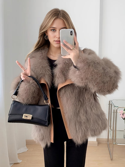 Կանացի էլեգանտ աղվեսի մորթու նման փափուկ բաճկոն - Ձմեռային վերարկու լայն օձիքով, հաստ տաք վերնազգեստ, ազատ չափի H-սիլուետ, գոտի անհրաժեշտ չէ, ամենօրյա և պաշտոնական միջոցառումների համար - Շքեղ ցուրտ եղանակի բաճկոն, կանացի ձմեռային վերարկուներ, Se