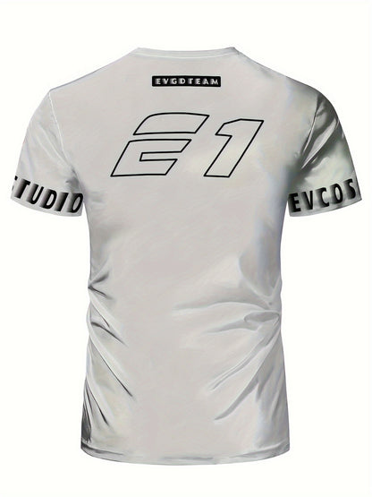Men's Sports Polyester T-Shirt - Crew Neck, High-Stretch Fabric with Geometric Print, Short Sleeve, Performance Tee for Running, Yoga, Training, Hiking  Cycling - Durable, Knit Polyester-Spandex Blend (95% Polyester, 5% Span