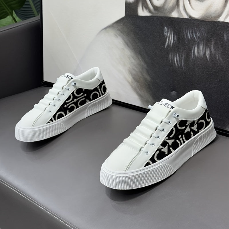 2025 New Men's Spring Slip-On White Sneakers, Breathable Casual Shoes with Embroidered Print, Trendy Footwear - ayq