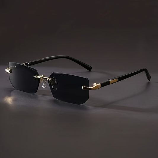 Vintage Style Frameless Square Y2K նորաձև ակնոցներ տղամարդկանց համար, չժանգոտվող պողպատից շրջանակ, համակարգչի ոսպնյակներ, դեկորատիվ ոսպնյակի գործառույթ, նորմալ տեղավորում, ամենօրյա հանգստի սպորտաձևեր, առանց աքսեսուարների - 1 հատ