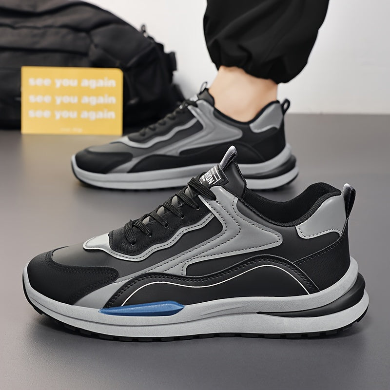 Men's Color Block Skate Sneakers - Breathable PU Low-Top Shoes