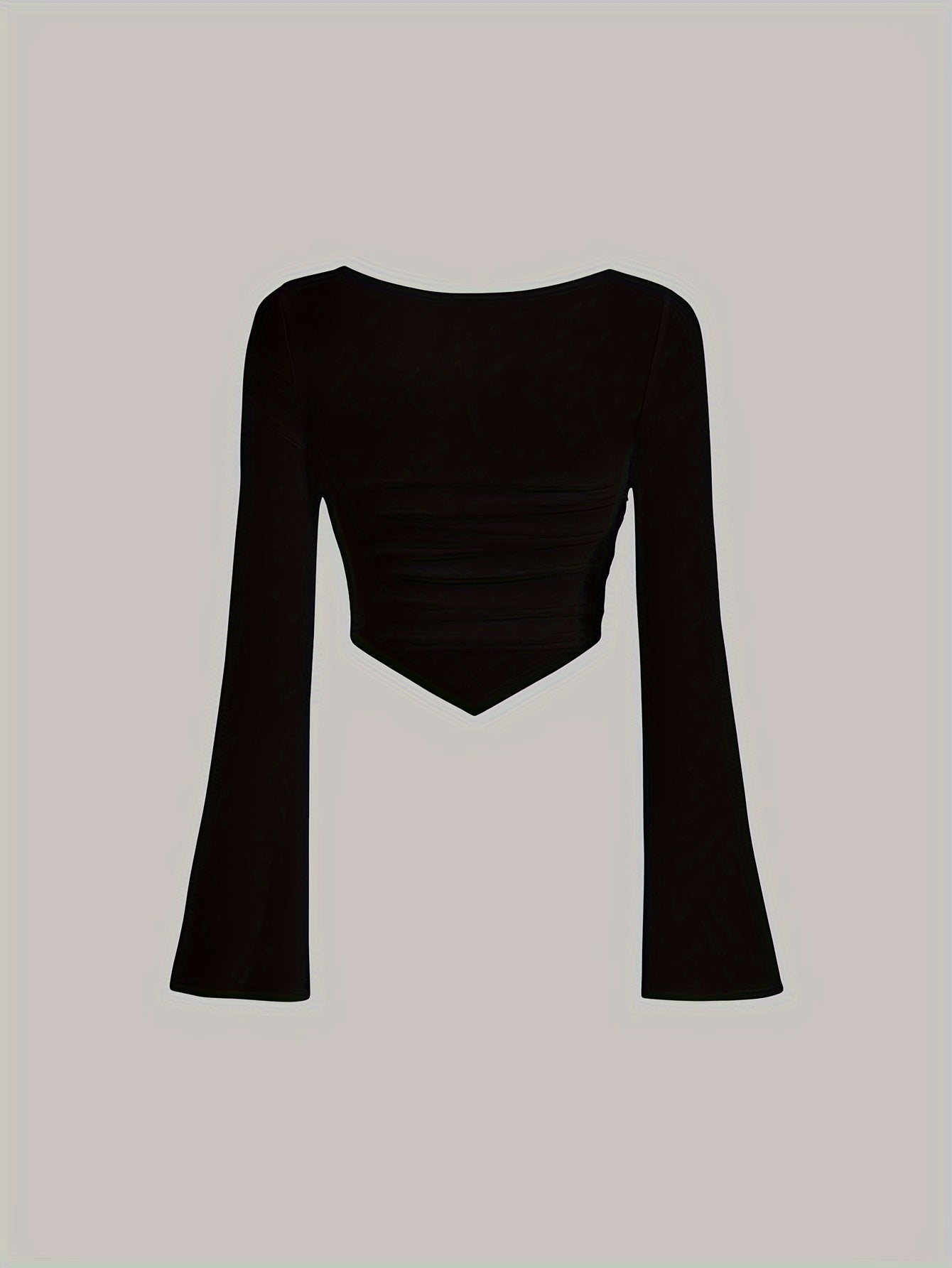 Women'S Elegant Square Neck Solid Color T-Shirt, Polyester Knit Fabric, Short Length, Stretchy Slim Fit, Spring/Fall Fashion Top