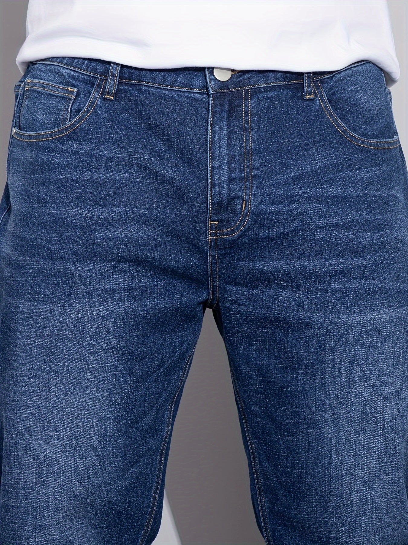 Men's Plus Size Loose Fit Stretchy Cotton Denim Pants, Lightweight Business Casual Jeans For All Seasons