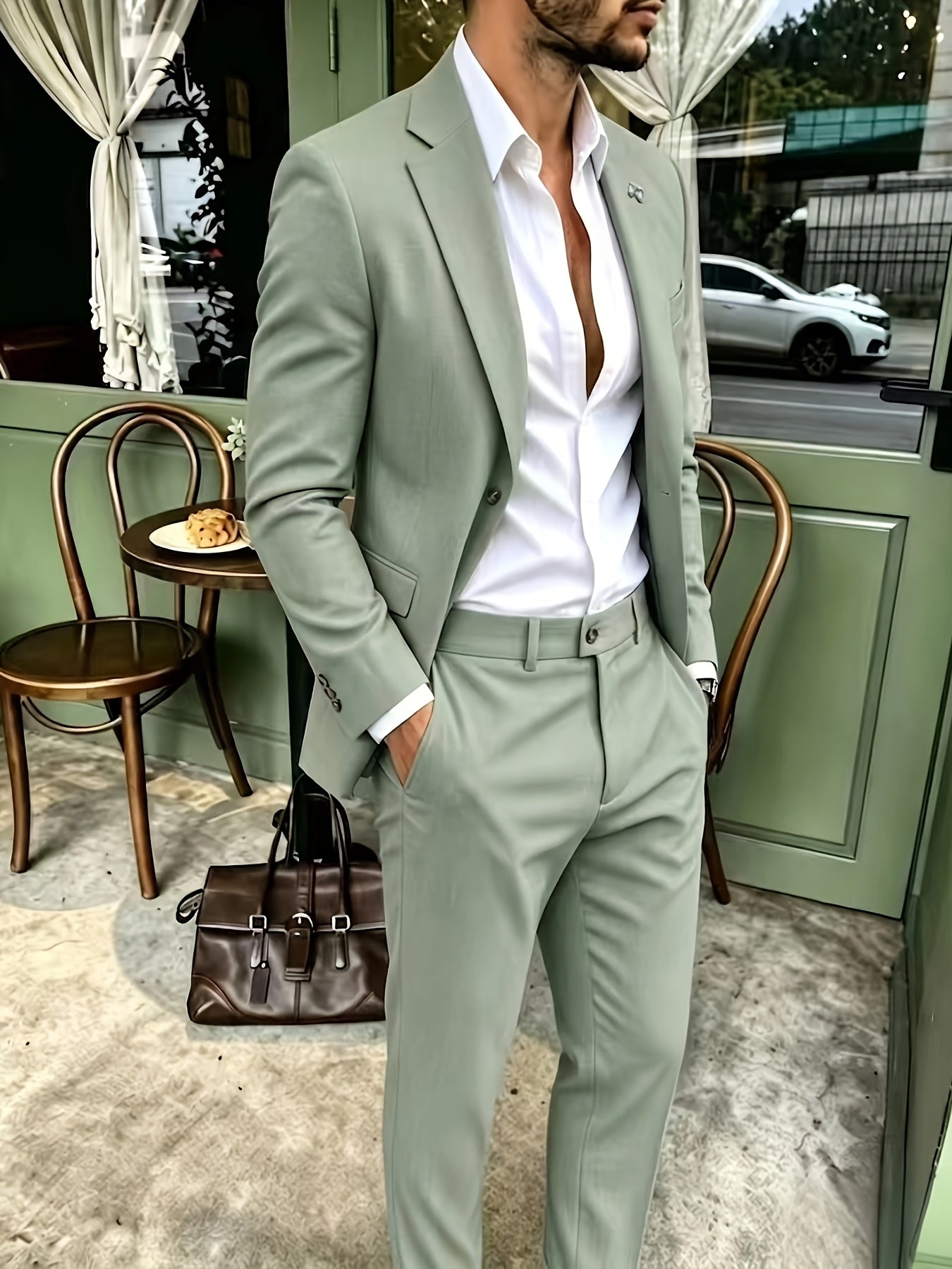 Men's Light Luxury 2-Piece Suit Set with Lapel Collar