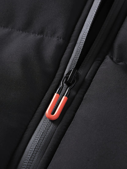 Men's Lightweight Jacket with - Winter Warm Coat, Stand Collar & Zippered Pockets, Beige/ & Black, Machine Washable (No Dry Clean) - Casual & Formal Outerwear for Cold Weather (-Filled)