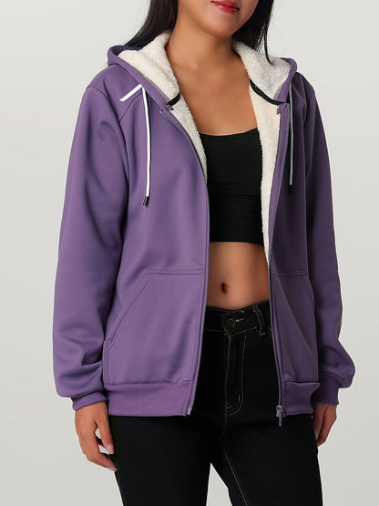 Կանացի ծանր ձմեռային բաճկոն - Ջերմամեկուսացված սառը եղանակի բաճկոն՝ ամբողջական կայծակաճարմանդով, մեծ առջևի գրպաններով - Մանուշակագույն վերնազգեստ առօրյա և պաշտոնական միջոցառումների համար - Ոչ ձգվող պոլիեսթերային գործվածք - Հեշտ խնամքի կանացի վերնազգեստ,