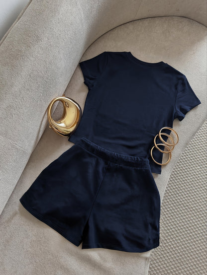 Women's Casual 2-Piece Set: Slim T-Shirt & Loose Shorts