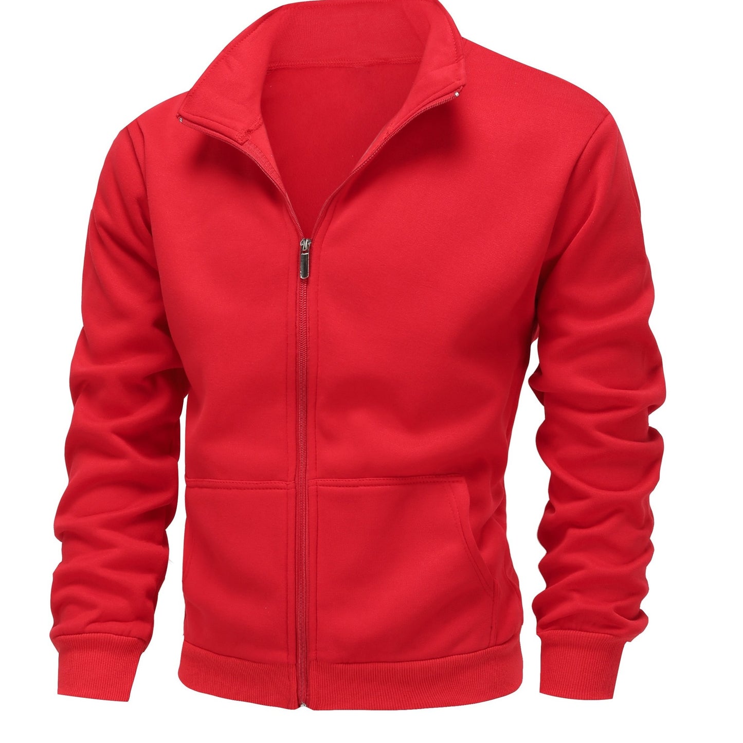 Men'S Red Fleece Zip-Up Hoodie - Cozy Fall & Winter Casual Jacket with Front Pockets, Long Sleeves, and Drawstring Hood, Hooded Sweatshirt, Autumn Outerwear, Durable Fabric