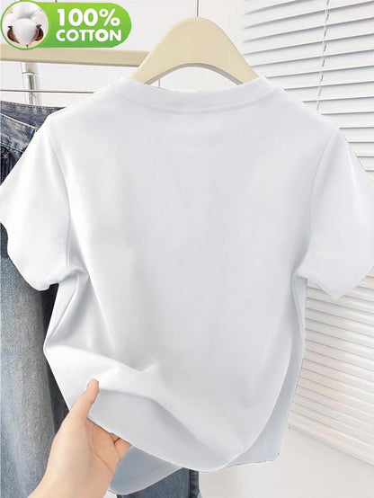 Women's Casual Cotton T-Shirt with Butterfly Applique, Lightweight Fit