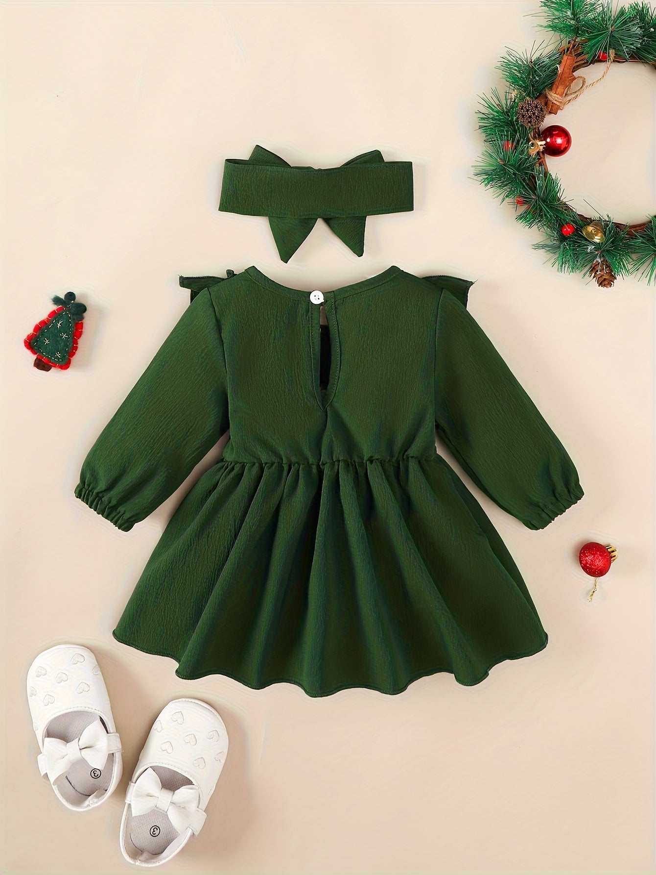 1-18 ամսական աղջիկների կարմիր զգեստ | Սուրբ Ծնունդ, Նոր Տարի, Տոնական և տոնական զգեստ գլխակապով, արքայադստեր ոճով, աշուն-ձմեռ հավաքածու, կլոր վզնոցով, երկար թևքերով, մինչև ծնկները, լայնացված եզրով