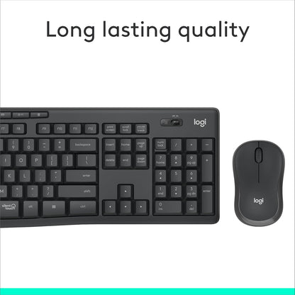 Logitech MK295 Wireless Mouse & Keyboard Combo with Silenttouch Technology, Full Numpad, Advanced Optical Tracking, Lag-Free Wireless, 90% Less Noise - Graphite