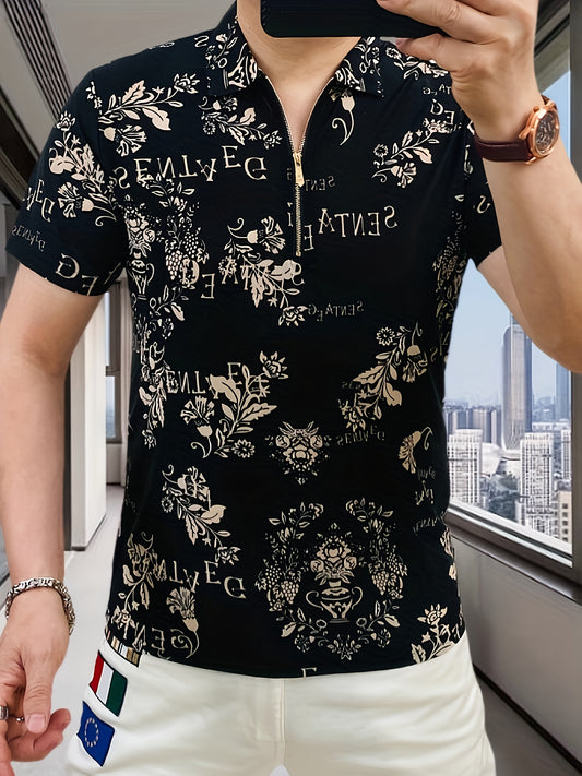 Men'S Short-Sleeve T-Shirt with a Stand-Up Collar And Zipper Polo Shirt, High-Quality Top - ayq