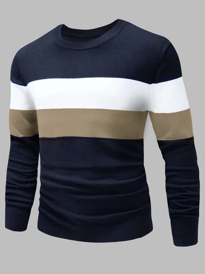 Տղամարդու սվիտեր գունային բլոկների դիզայնով, նեղ չափսերով, կլոր վզնոցով, աշուն/ձմեռ ոճով