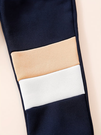 Աշնանային և ձմեռային կլոր վզնոցով սվիտեր՝ երկար թևքերով, եռագույն պատչվորք «Cute Bear» պիտակով, առօրյա, հարմարավետ, պարզ, նորաձև, բազմակողմանի, առօրյա տաբատների 2 հատանոց հավաքածու, իդեալական է բացօթյա օգտագործման համար