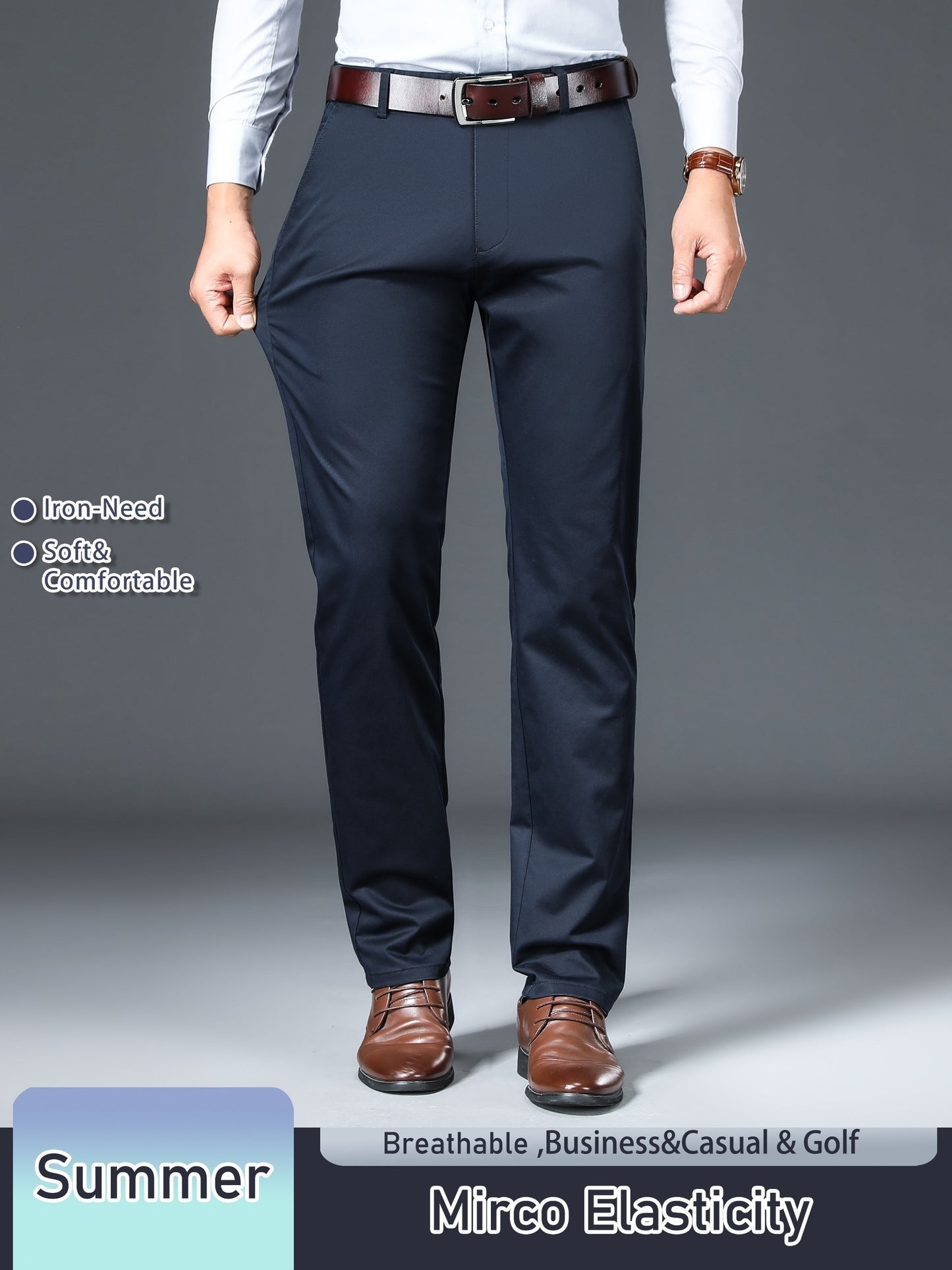 Men's Solid Color Straight Leg Business Style Cotton Blend Pants, Casual Comfy Breathable Outdoor Trousers As Gift