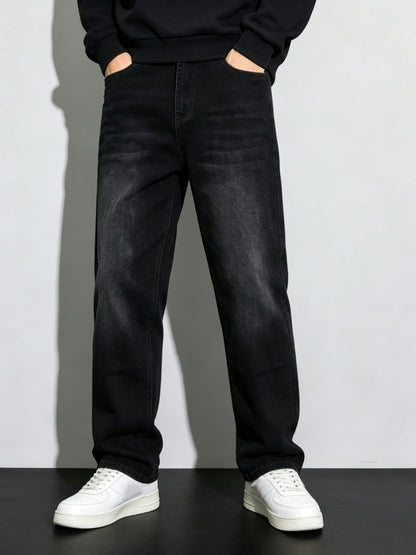 Boys' Black Washed Straight Leg Cargo Jeans, Soft Cotton Blend