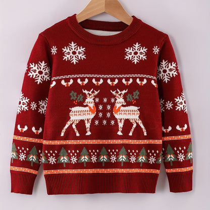 Boys' Sweater Christmas Autumn Winter Casual Fashion Sweet Romantic Loose Comfortable Round Neck Pullover Suitable for Daily Wear, Vacation, and School Knitwear