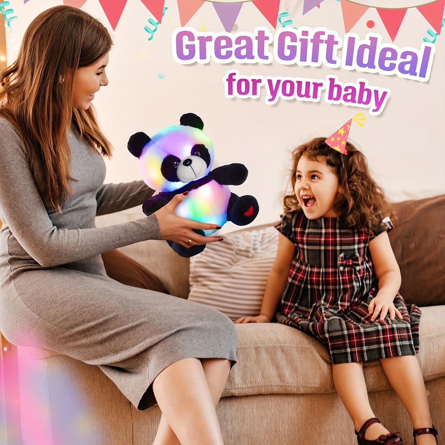 Illuminated Panda Plush Toy Night Light for Nursery, Perfect Gift for Toddler Girls' Birthdays