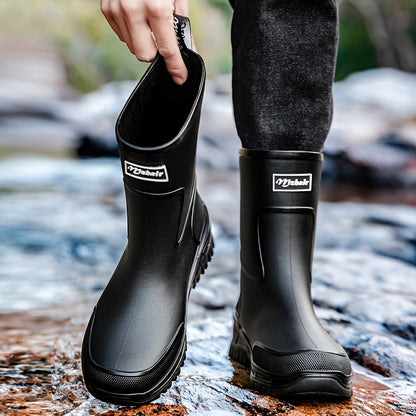 Men's Mid-Calf Rubber Rain Boots - Durable Non-Slip Outdoor Shoes