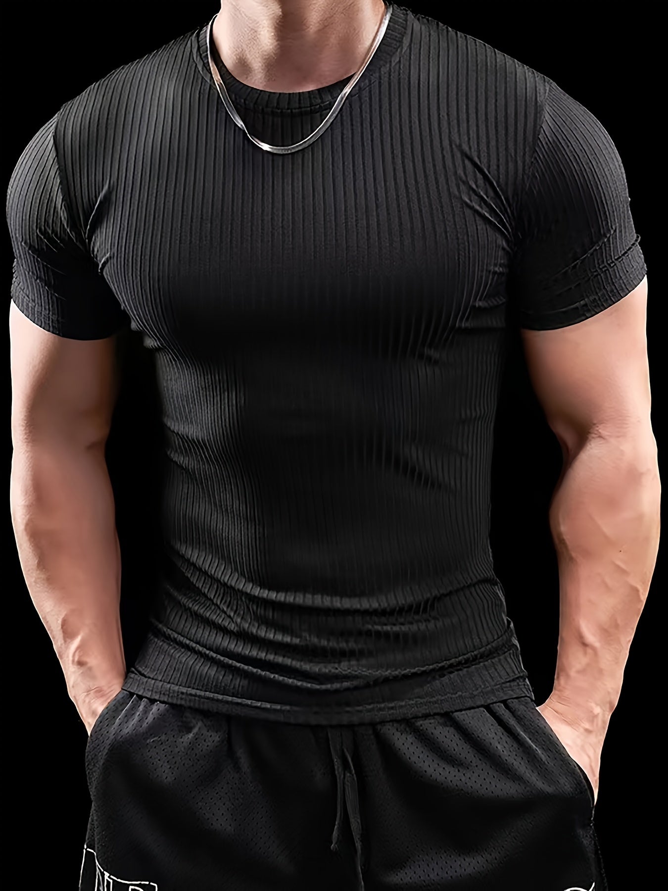 Men's Stretch Fit Short Sleeve T-Shirt - Breathable, Comfortable Polyester Blend, Solid Blue, Crew Neck, Casual  Sporty Style for Spring/Summer