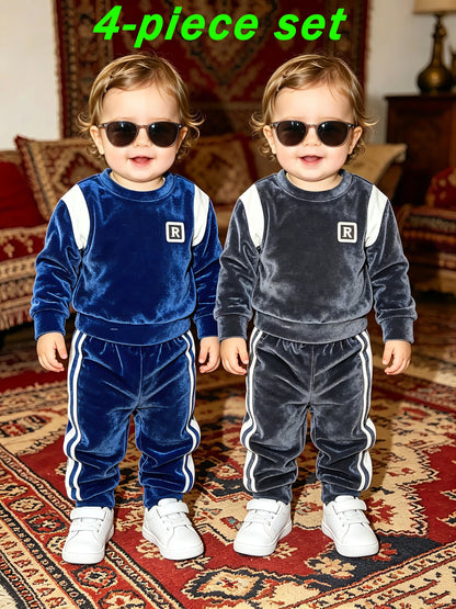 Unisex Baby Velvet Sweatshirt & Joggers Set for Fall-Winter