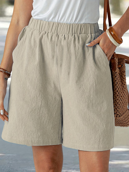 Women'S Elegant Solid Color Casual Comfort Shorts, 95% Polyester 5% Elastane, Summer Woven Fabric, 120g/m², Loose Fit - Navy Blue