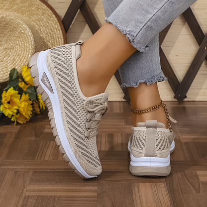 Women'S Knit Casual Sneakers - Stylish Striped Weave Pattern, Breathable Non-Slip Comfort Shoes with Rubber Sole for Outdoor Wear