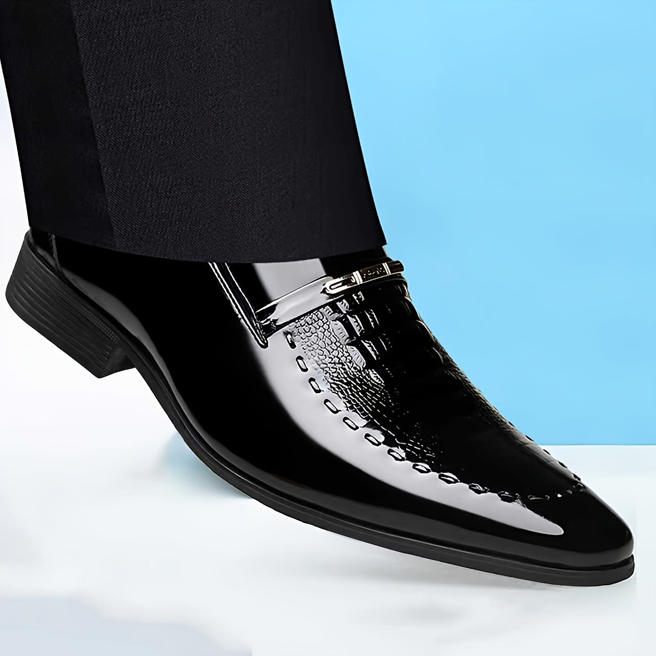 Men's Crocodile-Pattern Slip-On Dress Shoes for Office & Party