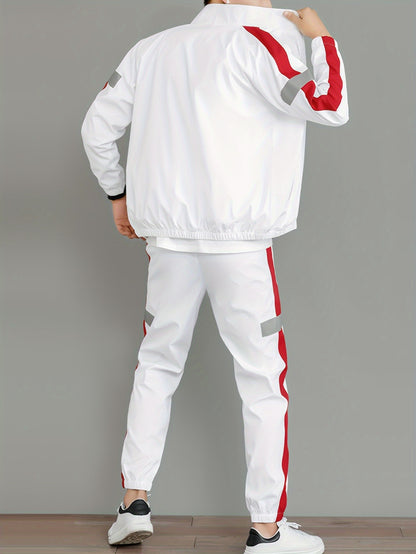 Men's Casual Polyester Jacket and Joggers Set for Spring & Fall