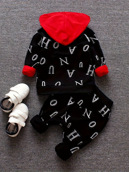 BabiColor Boys' 3pcs Cotton Blend Outfit Set - Letter Print Hoodie, Zip-Up-up բաճկոն և տաբատ գարնան/աշունի համար, կատարյալ դրսի համար