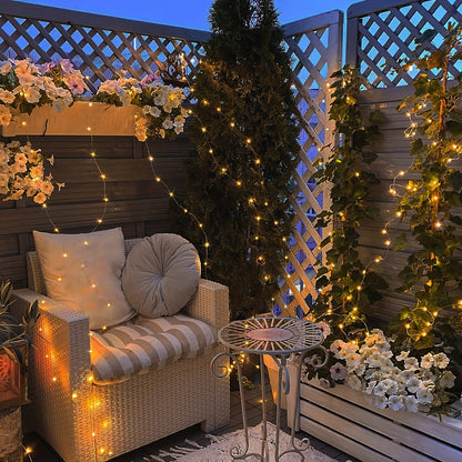 50/100 LED Christmas Fairy Lights Battery Operated 8 Modes String Lights Outdoor IPX6 Waterproof 4.88meter/10.06meter Silvery Battery Copper Wire Lights Camping lights Outdoor for Garden Patio Fence Party Decorations, Warm Wh