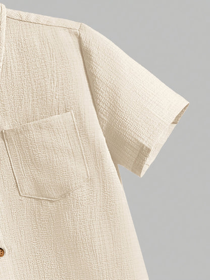 Boys' Casual Monochrome Short-Sleeve Shirt with Chest Pocket